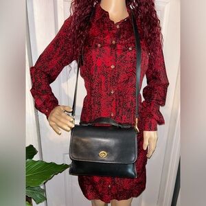 Vintage COACH COURT Black Glove Tanned Turn Lock Crossbody Shoulder Bag